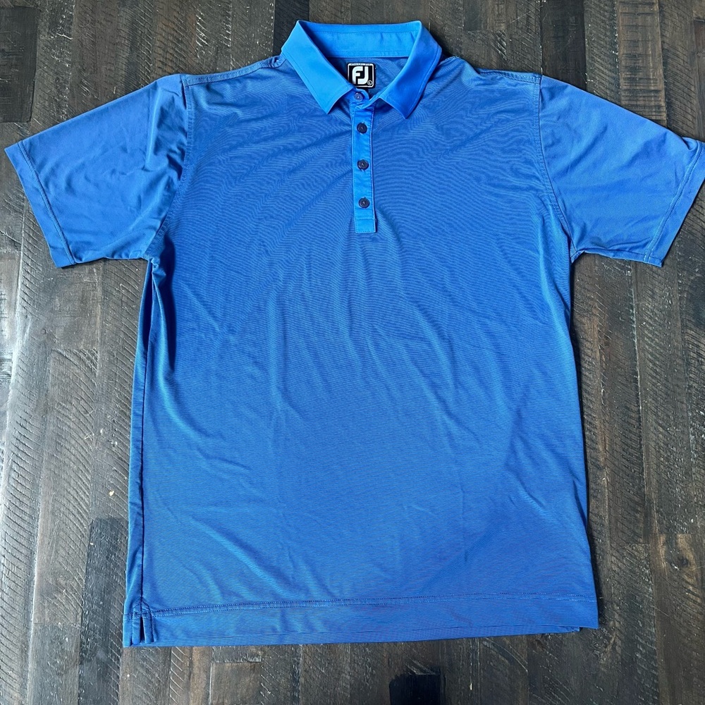 Footjoy Polo Shirt Mens Large Blue Pinstripe Golf